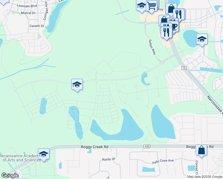 map of restaurants, bars, coffee shops, grocery stores, and more near Boggy Creek Road in Kissimmee