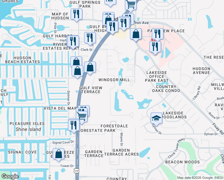 map of restaurants, bars, coffee shops, grocery stores, and more near 13608 Whitby Road in Hudson