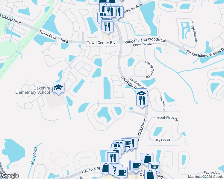 map of restaurants, bars, coffee shops, grocery stores, and more near 14666 Laguna Beach Circle in Orlando