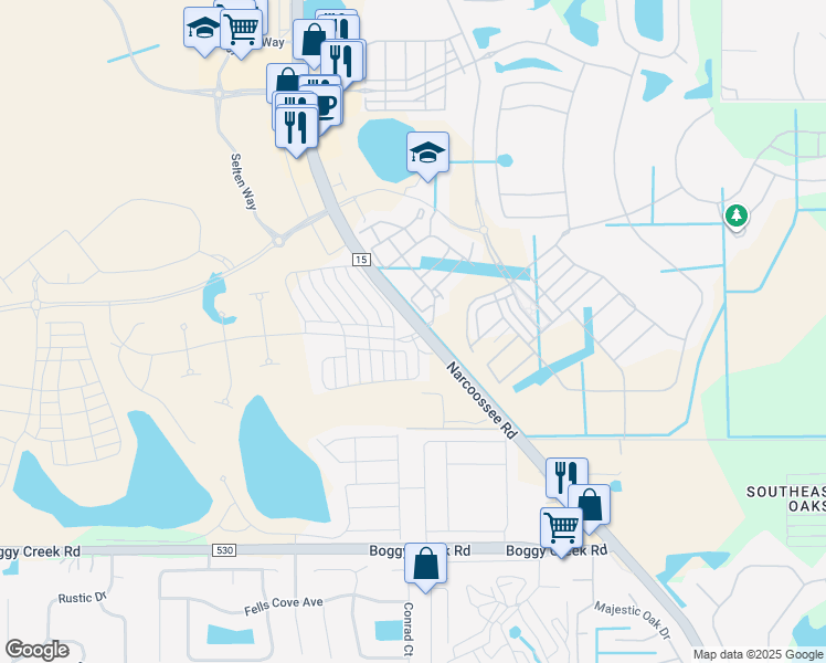 map of restaurants, bars, coffee shops, grocery stores, and more near 14197-14493 Narcoossee Road in Orlando