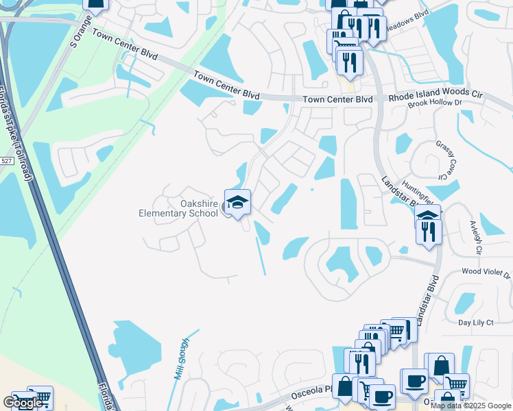 map of restaurants, bars, coffee shops, grocery stores, and more near 1333 Heather Lake Drive in Orlando