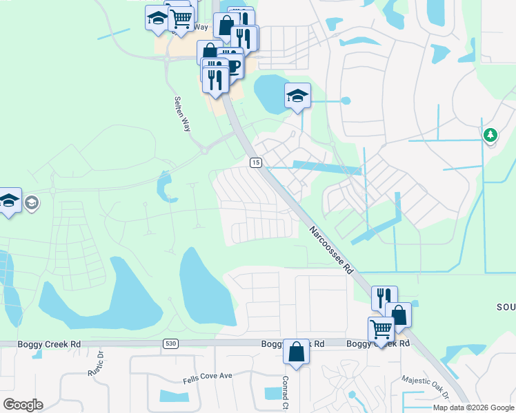 map of restaurants, bars, coffee shops, grocery stores, and more near Narcoossee Road in Orlando