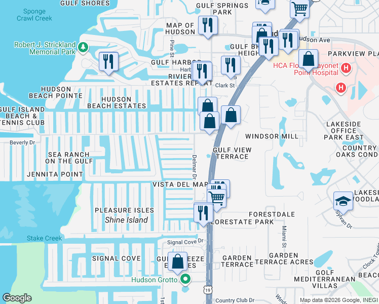 map of restaurants, bars, coffee shops, grocery stores, and more near 6832 Albatross Lane in Hudson