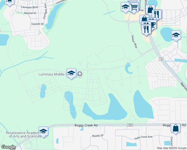 map of restaurants, bars, coffee shops, grocery stores, and more near 4674 Boggy Creek Road in Kissimmee