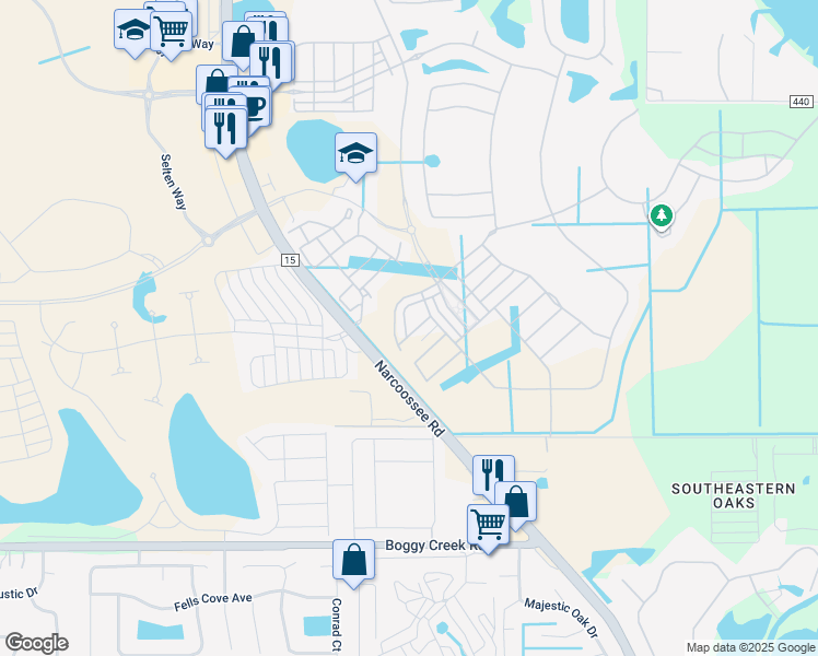 map of restaurants, bars, coffee shops, grocery stores, and more near 9802 Bucklow Hill Drive in Orlando