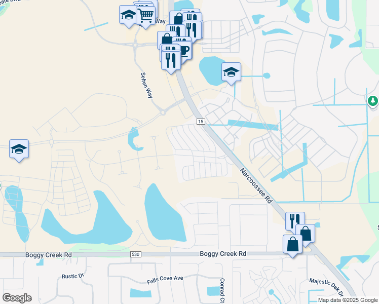 map of restaurants, bars, coffee shops, grocery stores, and more near Narcoossee Road in Orlando
