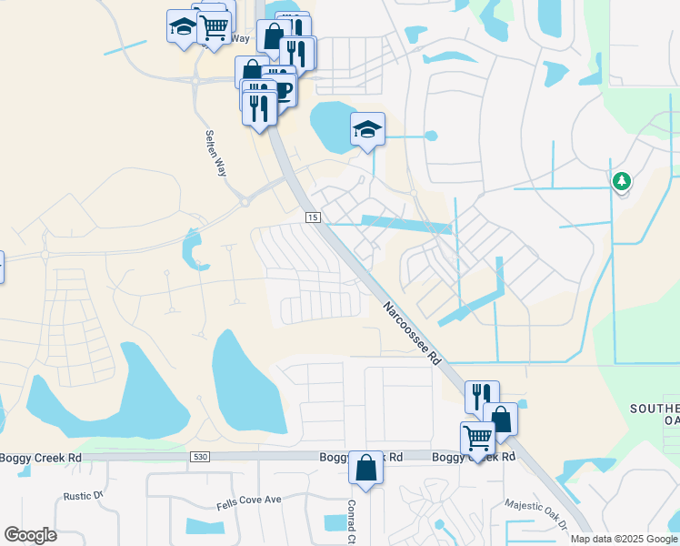 map of restaurants, bars, coffee shops, grocery stores, and more near Narcoossee Road in Orlando