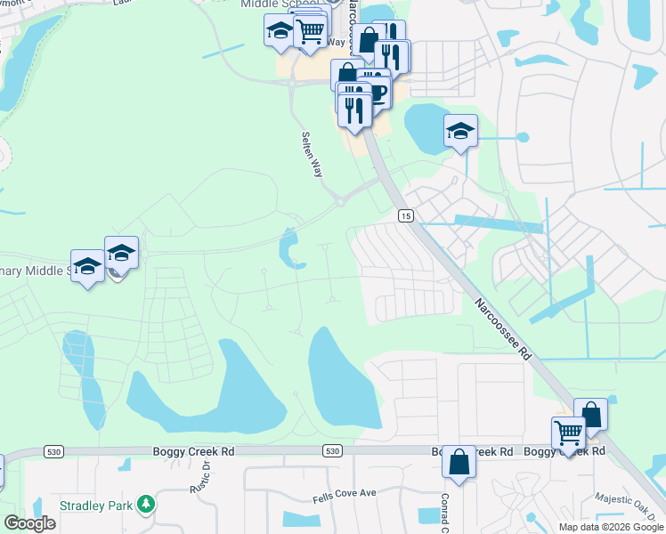 map of restaurants, bars, coffee shops, grocery stores, and more near Narcoossee Rd in Orlando