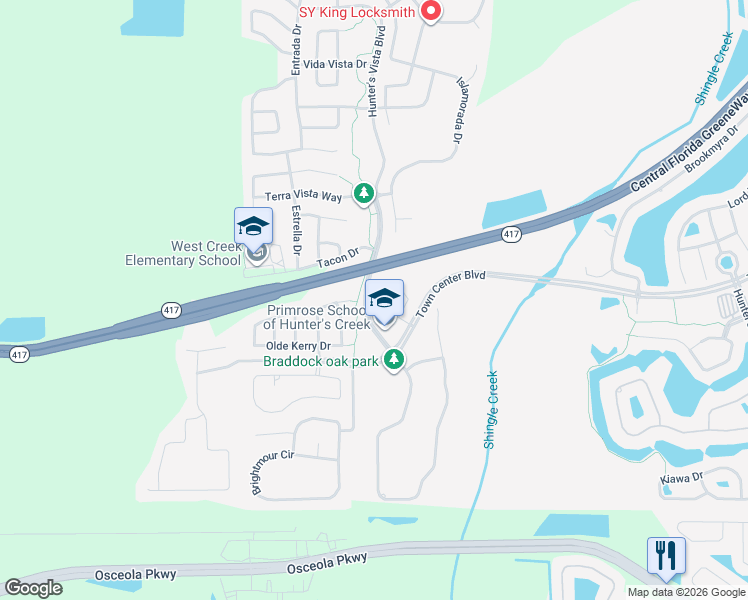 map of restaurants, bars, coffee shops, grocery stores, and more near 4529 Raintree Ridge Road in Orlando