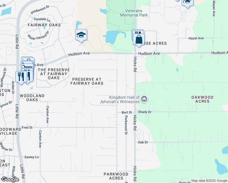 map of restaurants, bars, coffee shops, grocery stores, and more near 13635 Litewood Drive in Hudson