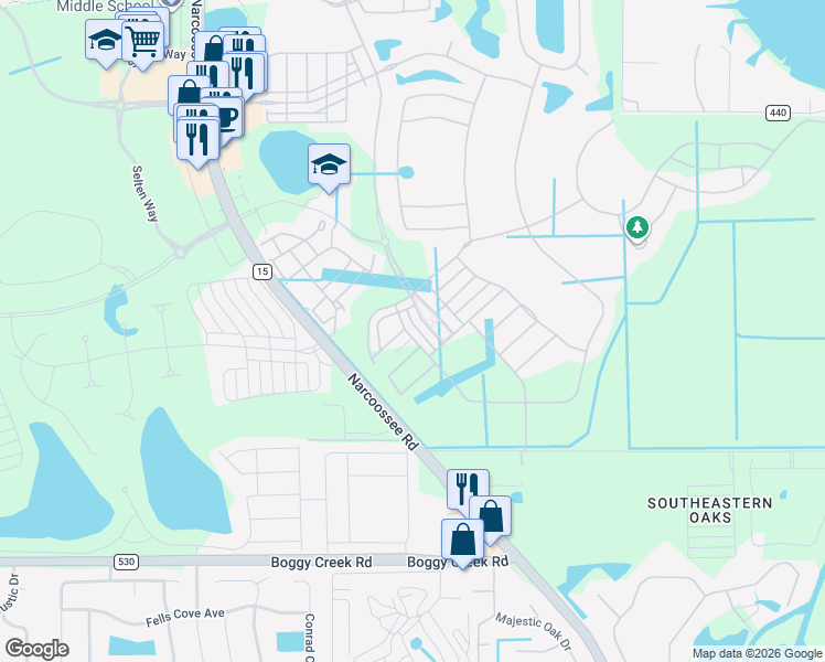 map of restaurants, bars, coffee shops, grocery stores, and more near 9449 Mere Parkway in Orlando
