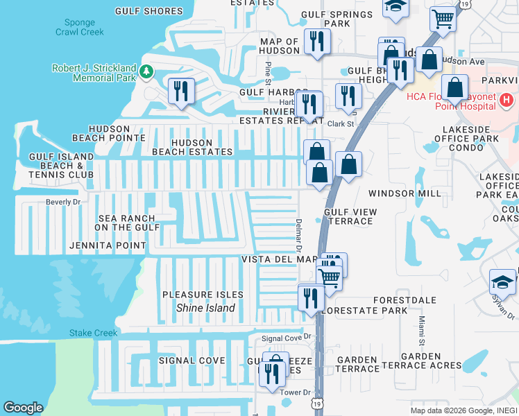 map of restaurants, bars, coffee shops, grocery stores, and more near 6736 Albatross Lane in Hudson