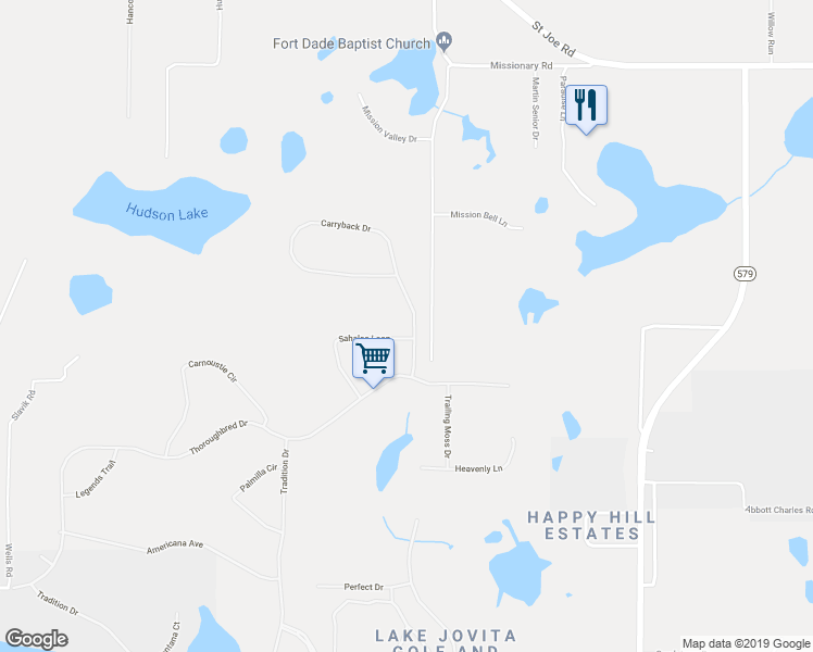 map of restaurants, bars, coffee shops, grocery stores, and more near 13617 Carryback Road in Dade City