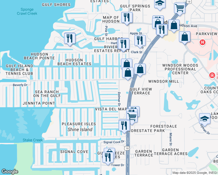 map of restaurants, bars, coffee shops, grocery stores, and more near 6736 Albatross Lane in Hudson