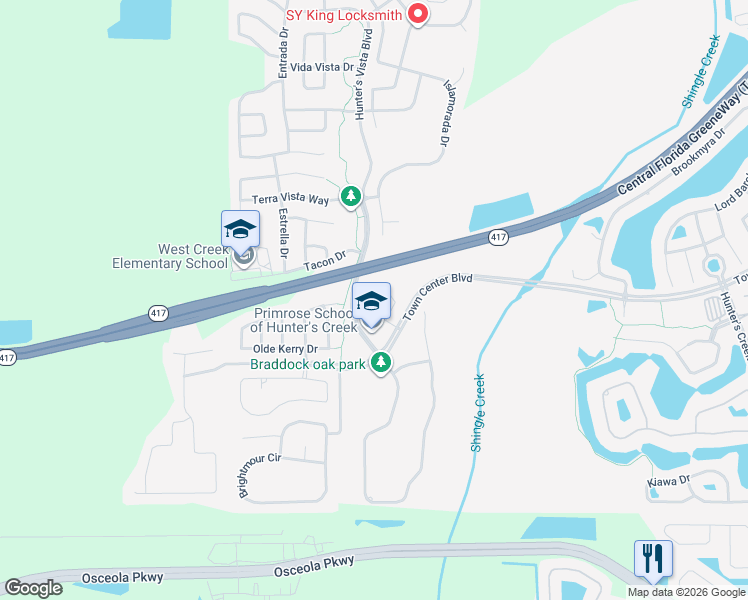 map of restaurants, bars, coffee shops, grocery stores, and more near 4529 Raintree Ridge Road in Orlando