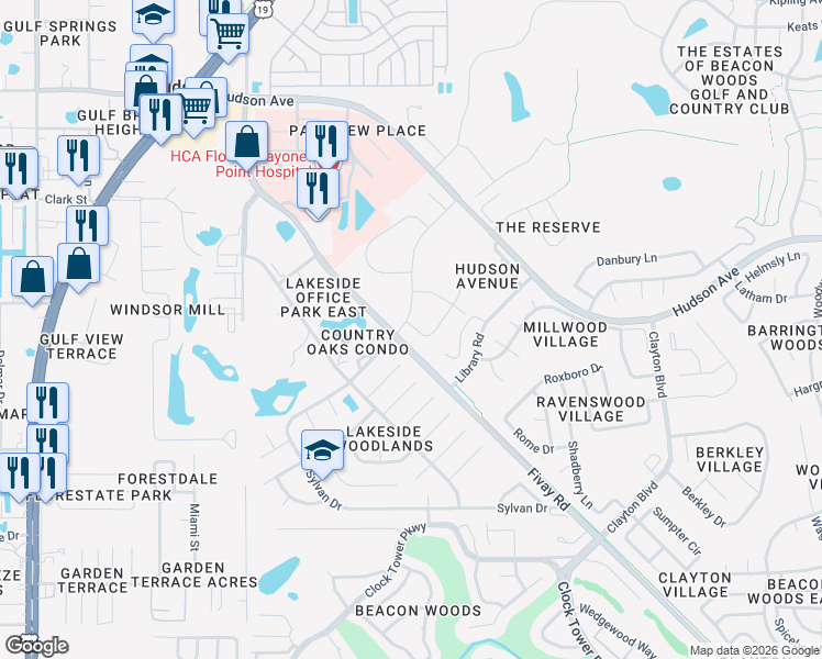 map of restaurants, bars, coffee shops, grocery stores, and more near 13622 Wolfpack Road in Hudson