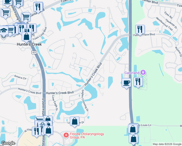 map of restaurants, bars, coffee shops, grocery stores, and more near 2213 Settlers Trail in Orlando