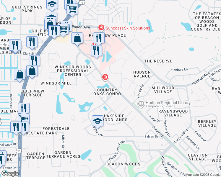 map of restaurants, bars, coffee shops, grocery stores, and more near 7735 Eureka Drive in Hudson