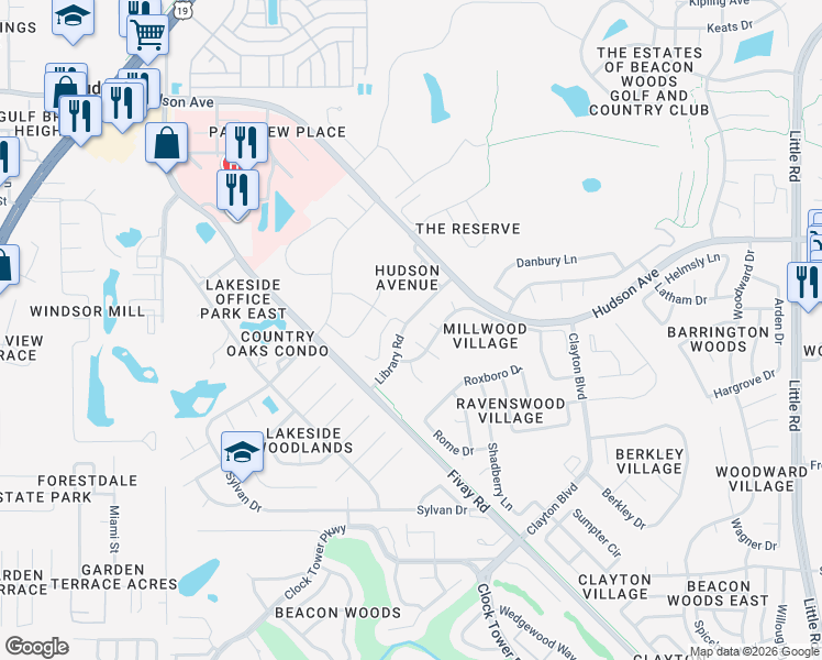 map of restaurants, bars, coffee shops, grocery stores, and more near 13658 Morning Court in Hudson