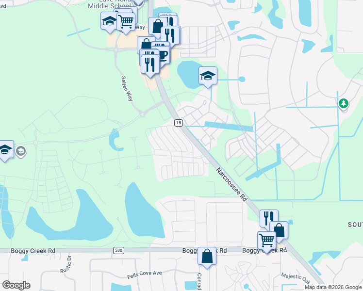 map of restaurants, bars, coffee shops, grocery stores, and more near Narcoossee Road in Orlando