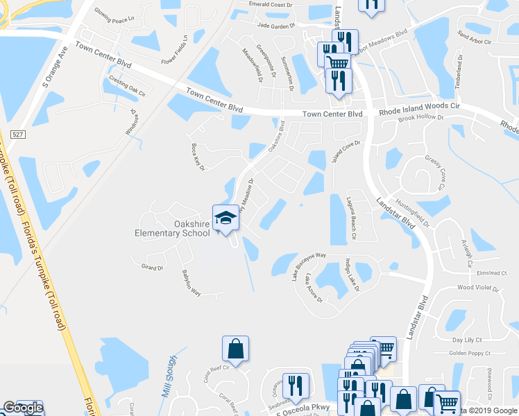 map of restaurants, bars, coffee shops, grocery stores, and more near 1354 Heather Lake Drive in Orlando