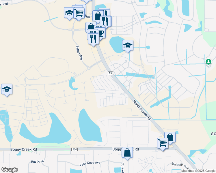 map of restaurants, bars, coffee shops, grocery stores, and more near Narcoossee Road in Orlando