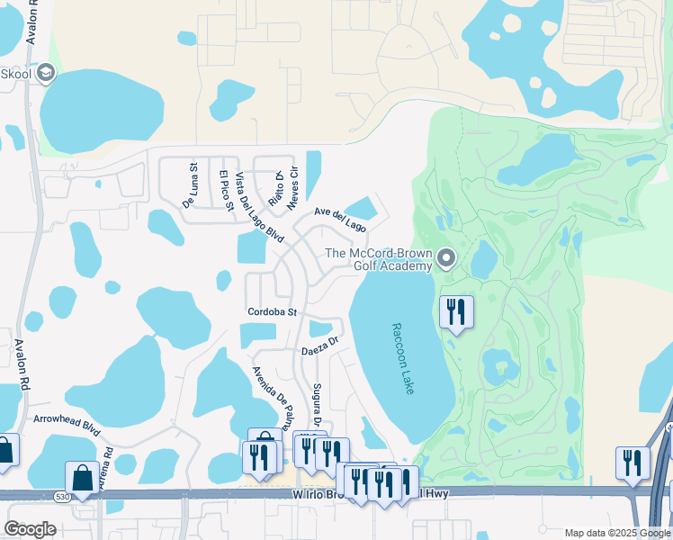map of restaurants, bars, coffee shops, grocery stores, and more near 16570 Avenue del Lago in Winter Garden