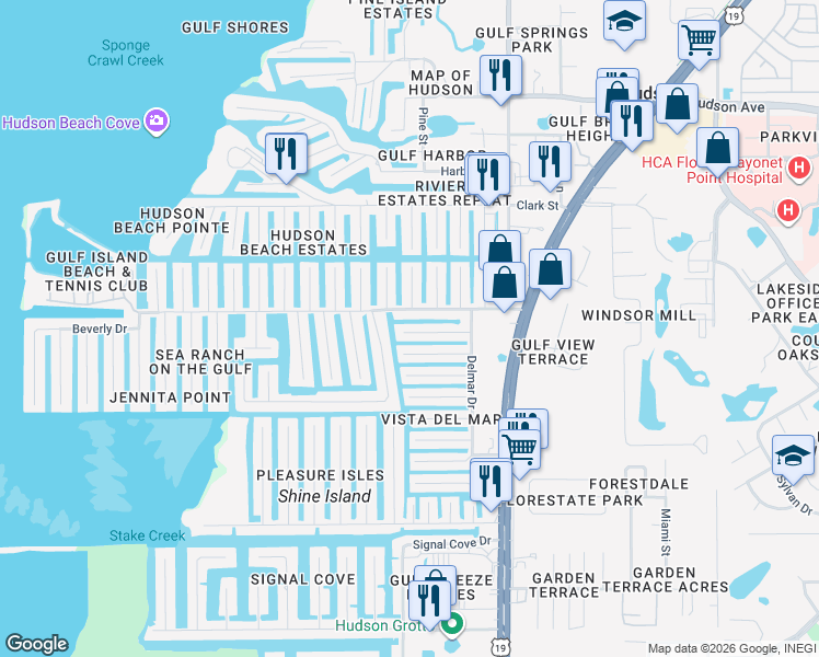 map of restaurants, bars, coffee shops, grocery stores, and more near 6727 Albatross Lane in Hudson