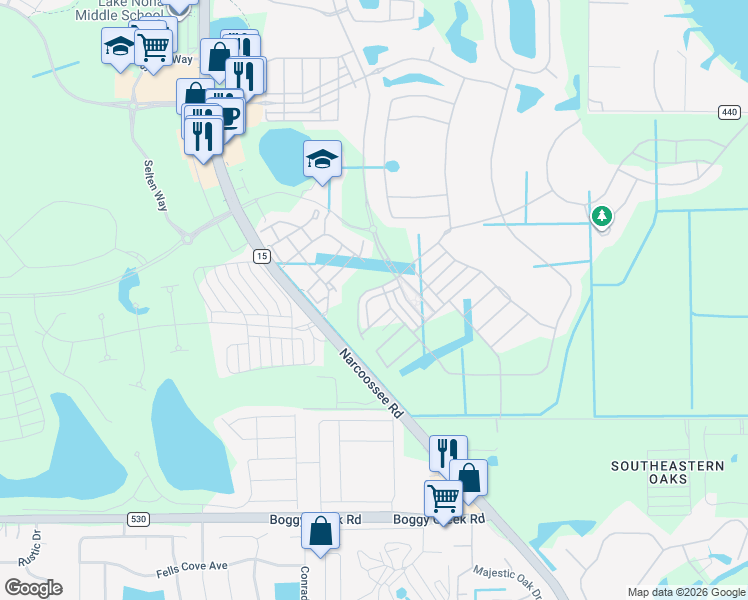 map of restaurants, bars, coffee shops, grocery stores, and more near 9802 Bucklow Hill Drive in Orlando