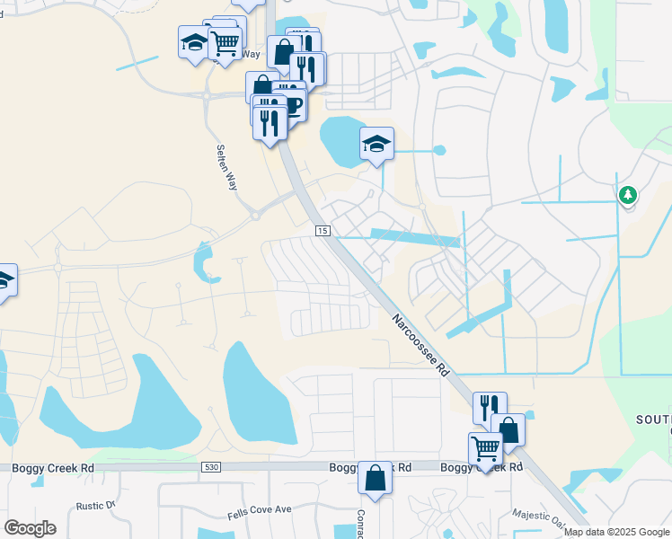 map of restaurants, bars, coffee shops, grocery stores, and more near Narcoossee Road in Orlando