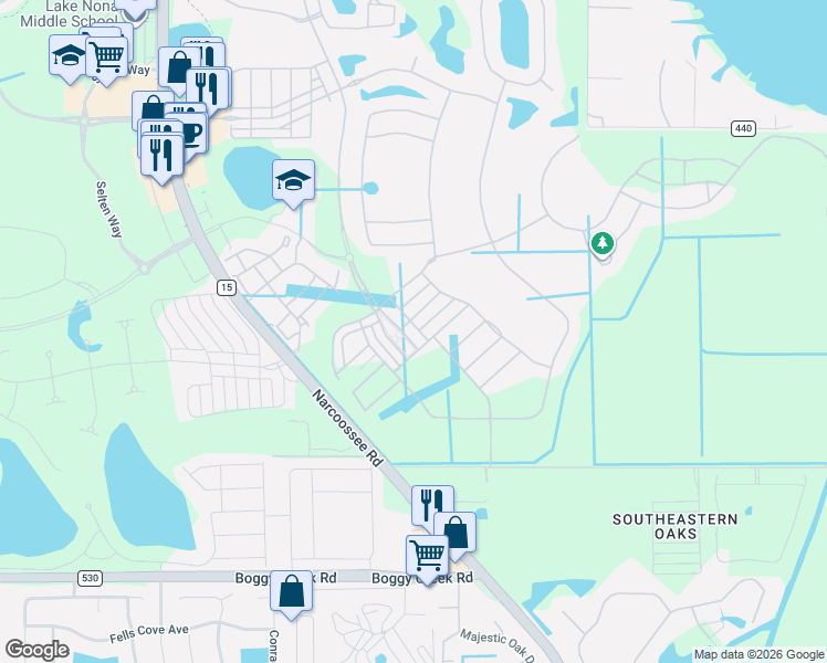 map of restaurants, bars, coffee shops, grocery stores, and more near 9449 Mere Parkway in Orlando