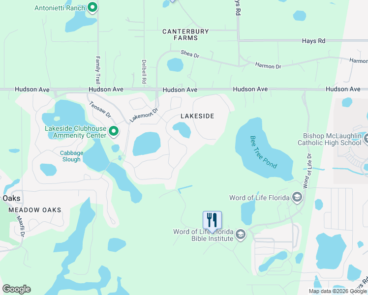 map of restaurants, bars, coffee shops, grocery stores, and more near 13603 Crest Lake Drive in Hudson