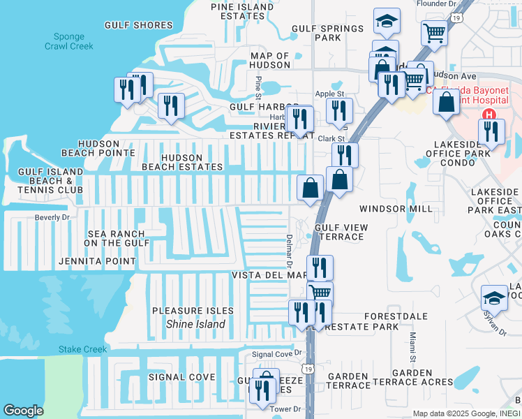 map of restaurants, bars, coffee shops, grocery stores, and more near 6800 Sea Ranch Drive in Hudson