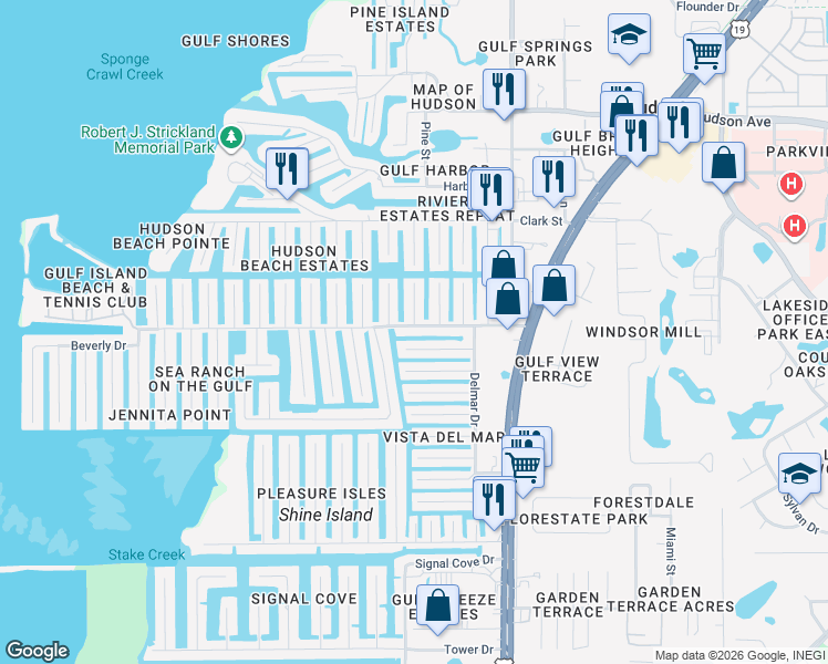 map of restaurants, bars, coffee shops, grocery stores, and more near 13734 San Juan Avenue in Hudson
