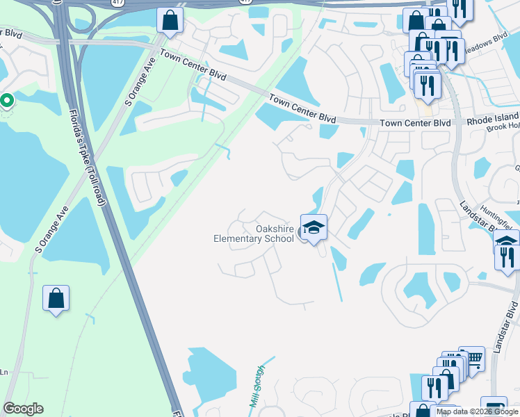 map of restaurants, bars, coffee shops, grocery stores, and more near 1011 Whispering Cypress Lane in Orlando