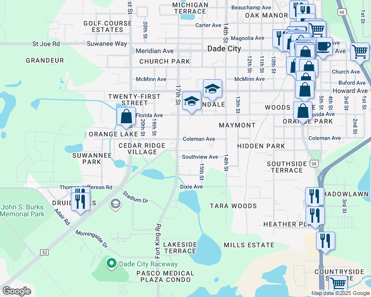 map of restaurants, bars, coffee shops, grocery stores, and more near 37249 Westview Avenue in Dade City
