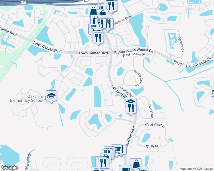map of restaurants, bars, coffee shops, grocery stores, and more near 14557 Laguna Beach Circle in Orlando