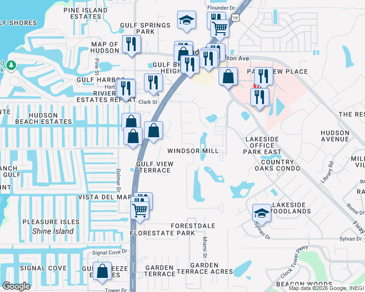 map of restaurants, bars, coffee shops, grocery stores, and more near 13801 Whitby Road in Hudson
