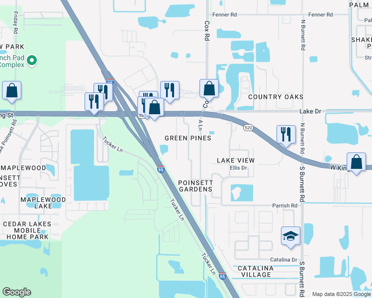 map of restaurants, bars, coffee shops, grocery stores, and more near 247 Lincoln Road in Cocoa