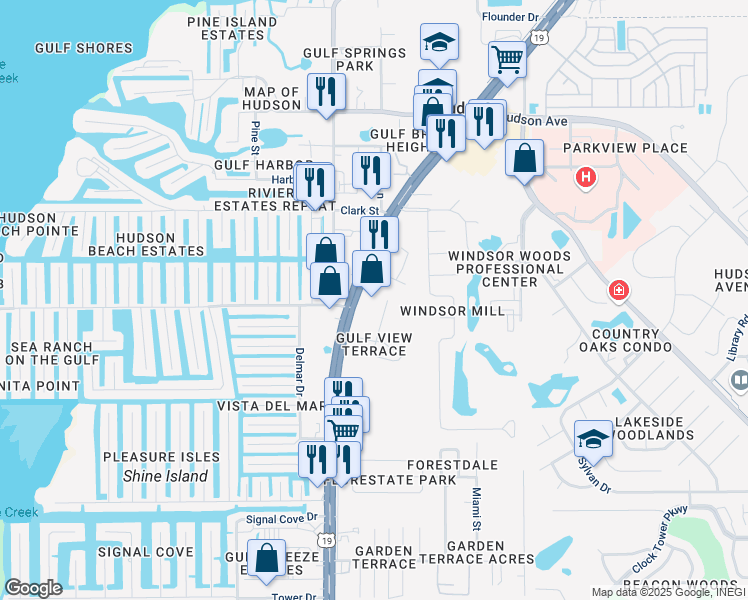 map of restaurants, bars, coffee shops, grocery stores, and more near 13780 U.S. 19 in Hudson