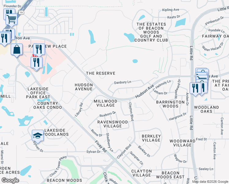 map of restaurants, bars, coffee shops, grocery stores, and more near 8328 Pavilion Drive in Hudson