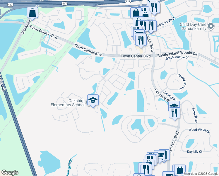 map of restaurants, bars, coffee shops, grocery stores, and more near 1227 Heather Lake Drive in Orlando