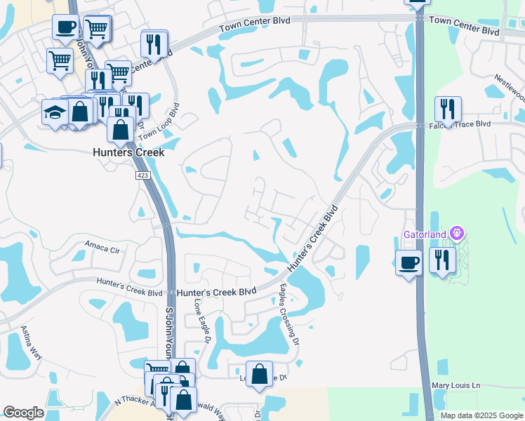 map of restaurants, bars, coffee shops, grocery stores, and more near 14326 Harmonica Boulevard in Orlando