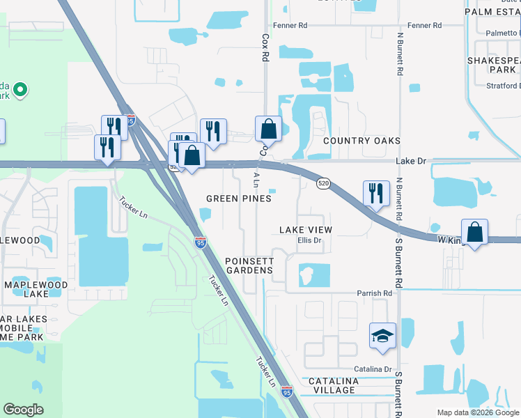 map of restaurants, bars, coffee shops, grocery stores, and more near 250 A Lane in Cocoa