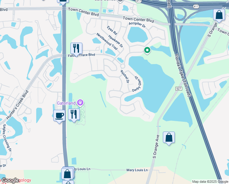 map of restaurants, bars, coffee shops, grocery stores, and more near 1938 Marsh Hawk Drive in Orlando
