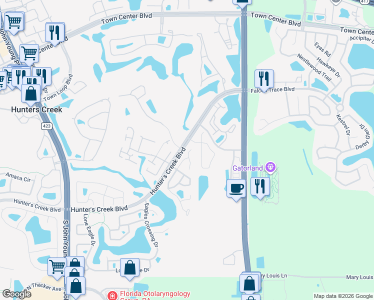 map of restaurants, bars, coffee shops, grocery stores, and more near 14519 Musket Fire Lane in Orlando
