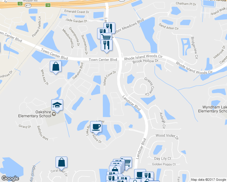 map of restaurants, bars, coffee shops, grocery stores, and more near 14576 Laguna Beach Circle in Orlando