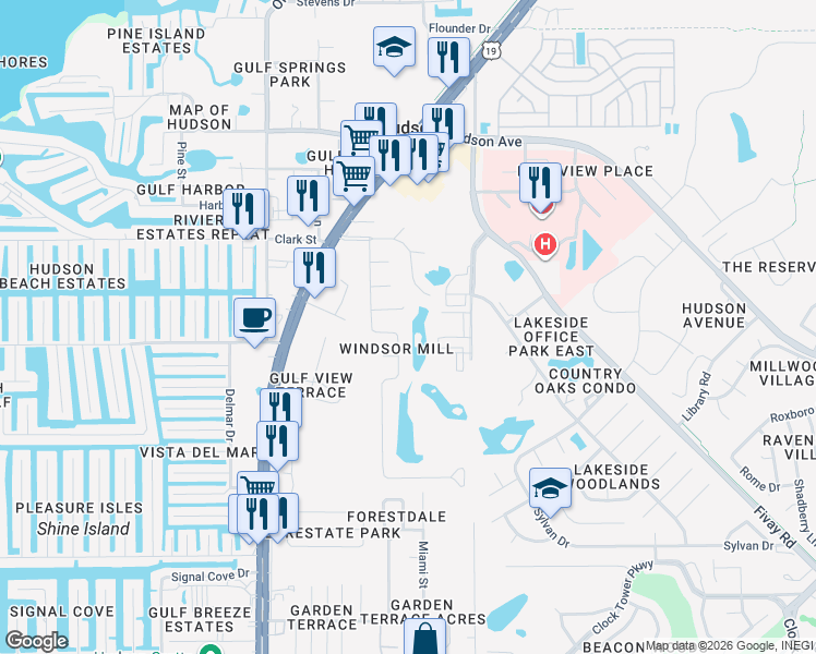 map of restaurants, bars, coffee shops, grocery stores, and more near 13710 Whitby Road in Hudson