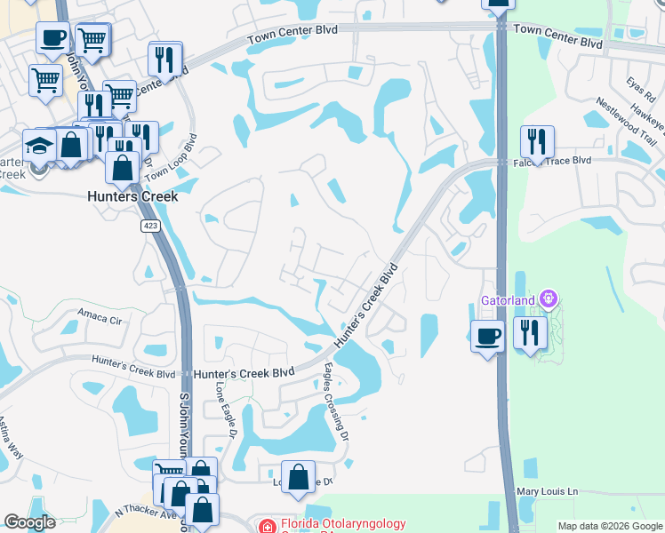 map of restaurants, bars, coffee shops, grocery stores, and more near 2491 Harmonica Boulevard in Orlando