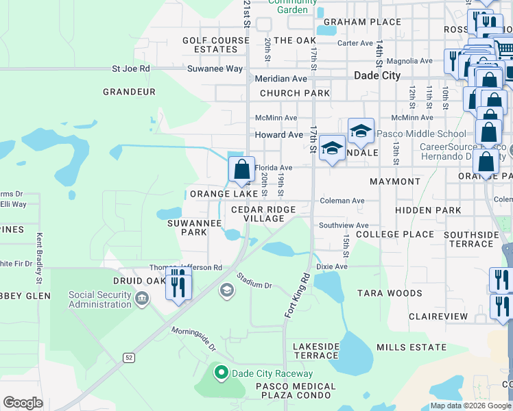 map of restaurants, bars, coffee shops, grocery stores, and more near 37020 Coleman Avenue in Dade City